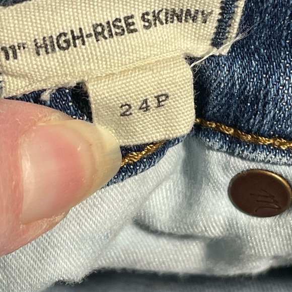 Madewell 11” High Rise Skinny Jeans Button Front Stretch Blue 24 Petite - Picture 6 of 7